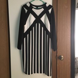 Black and White Geometric Midi Dress